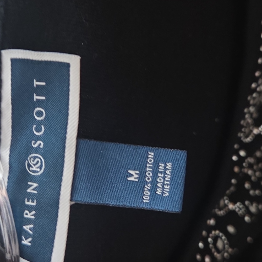 Karen Scott Black Studded Short Sleeve Top - Picture 2 of 3
